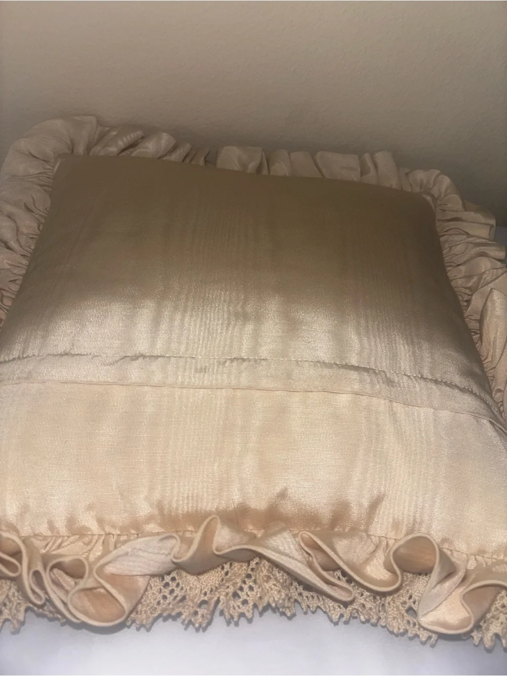Vintage needlepoint lace and satin Noel pillow